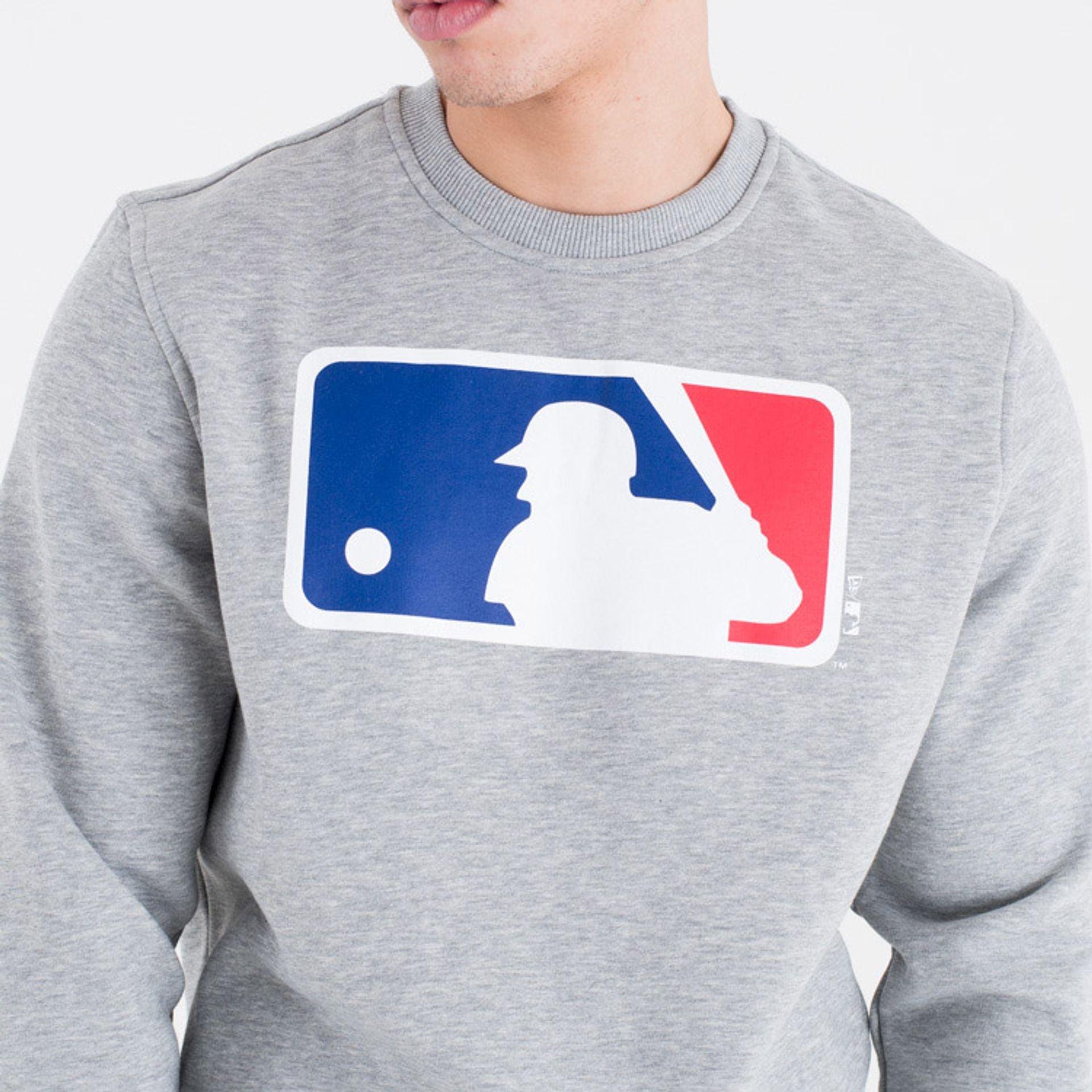 The Male model is wearing MLB Logo Grey Crew Neck Sweatshirt 2