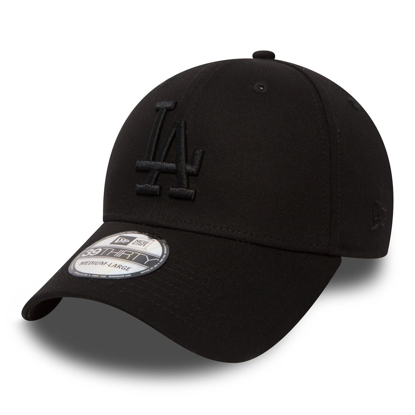 This is a LA Dodgers Essential Black On Black 39THIRTY Cap 1