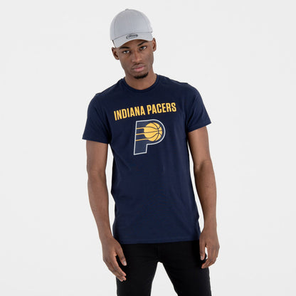 The Male model is wearing Indiana Pacers NBA Team Logo Navy T-Shirt 1