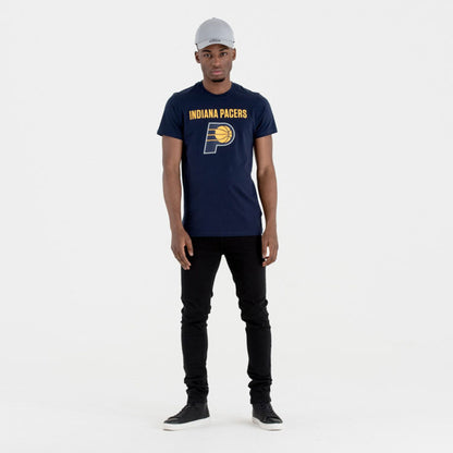 The Male model is wearing Indiana Pacers NBA Team Logo Navy T-Shirt 2