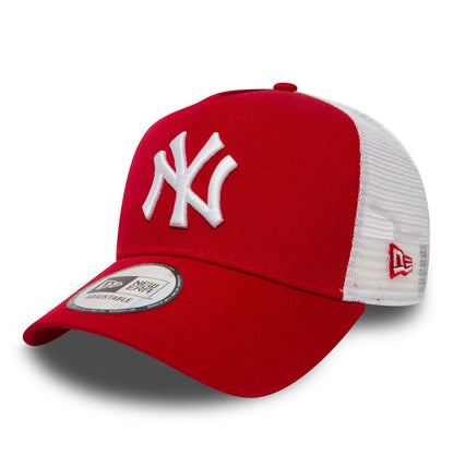 This is a New York Yankees Clean Red A-Frame Trucker Cap 1