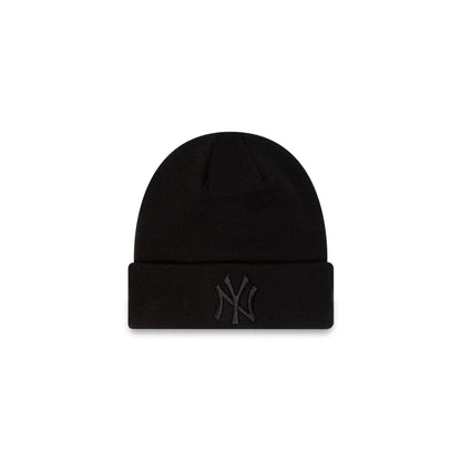 This is a New York Yankees Essential All Black Cuff Beanie Hat 1