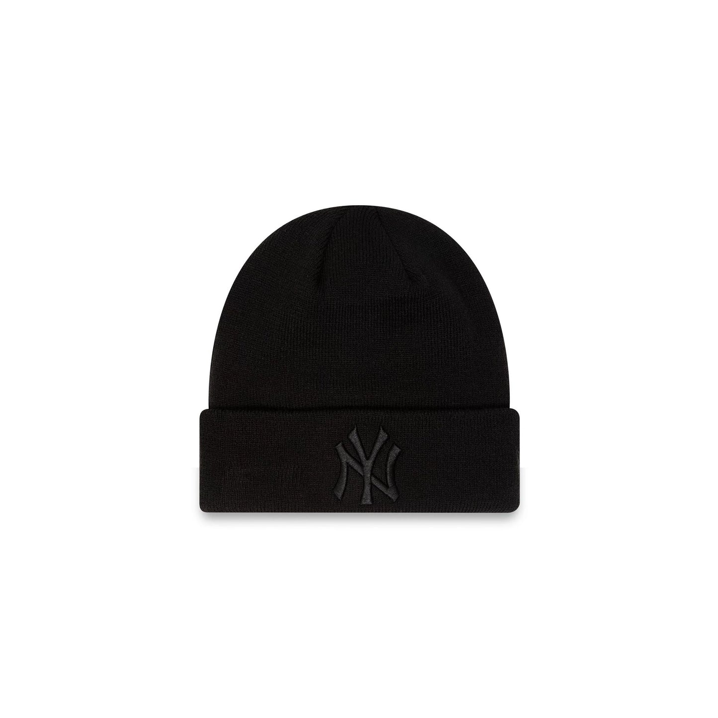 This is a New York Yankees Essential All Black Cuff Beanie Hat 1