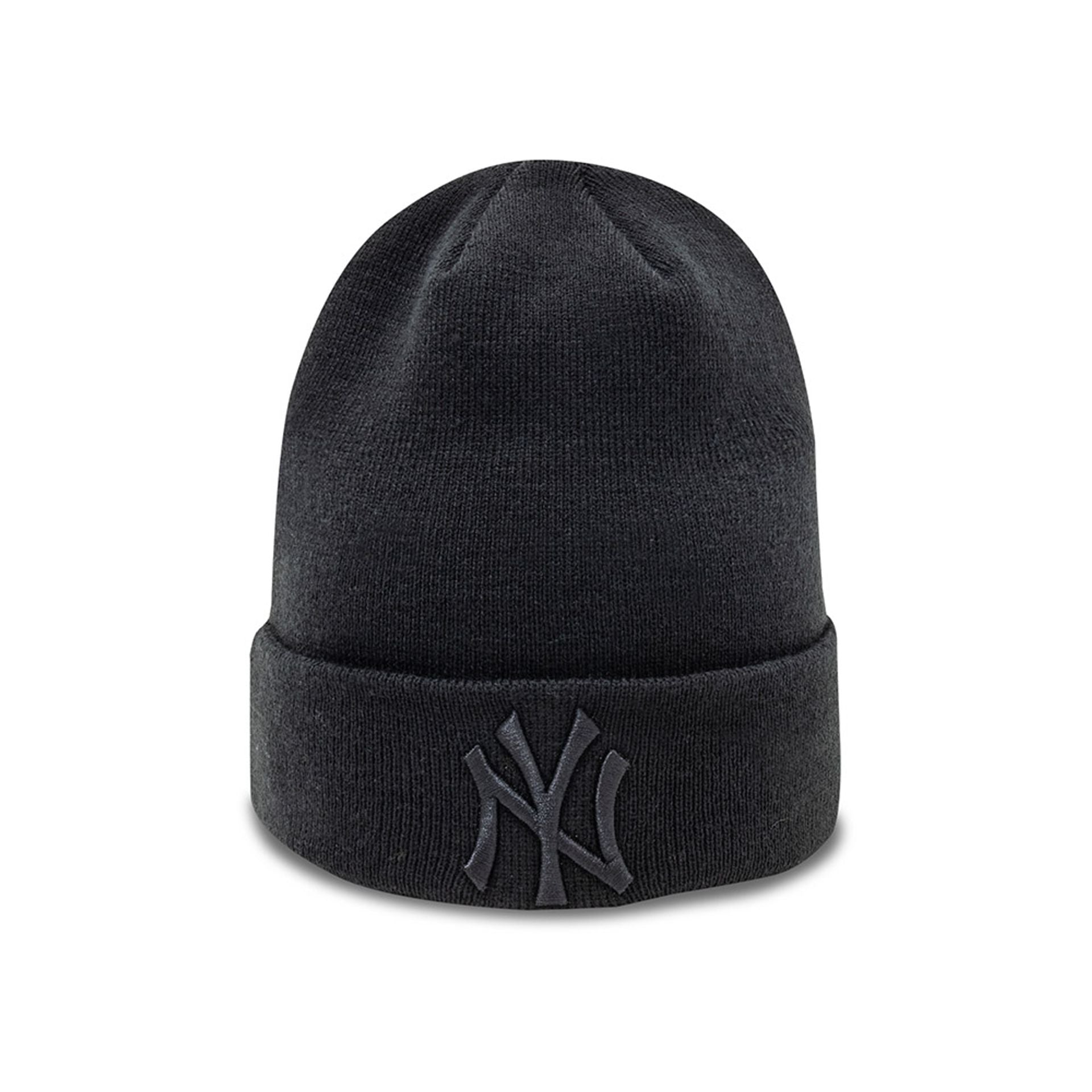 This is a New York Yankees Essential All Black Cuff Beanie Hat 3