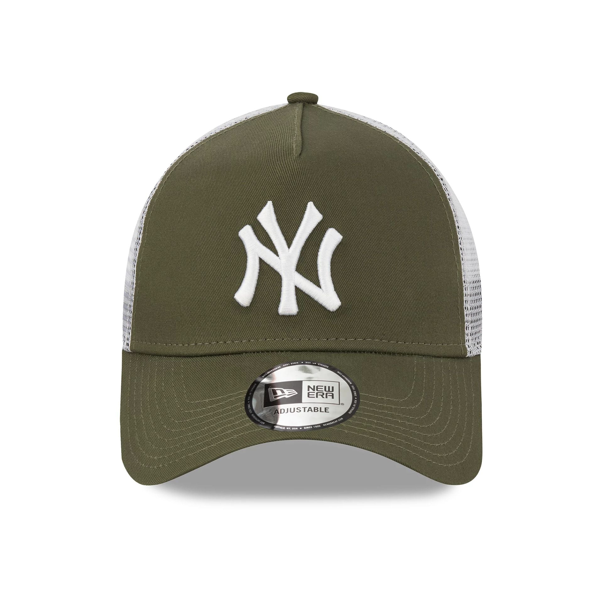 This is a New York Yankees Khaki A-Frame Trucker Cap 4