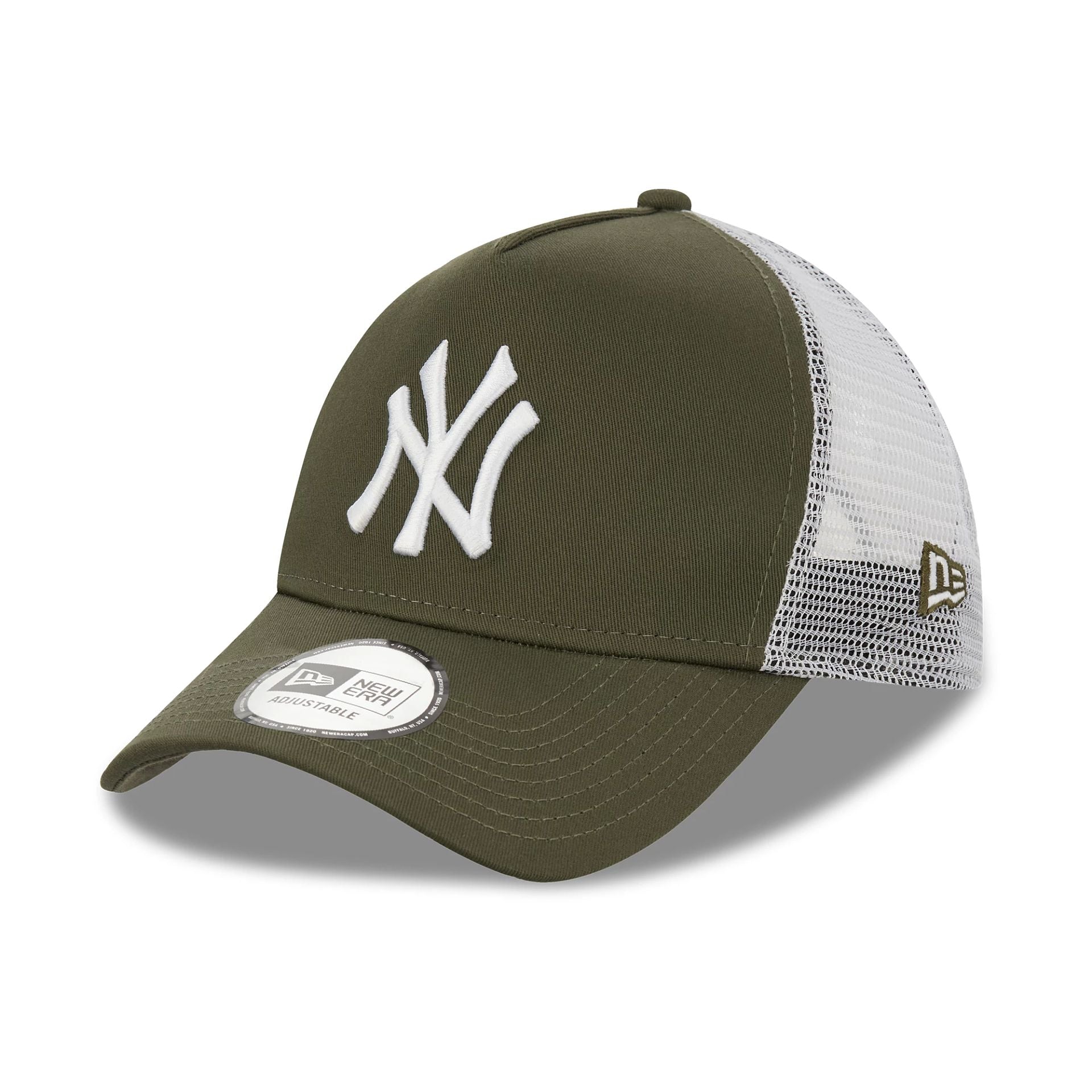 This is a New York Yankees Khaki A-Frame Trucker Cap 1