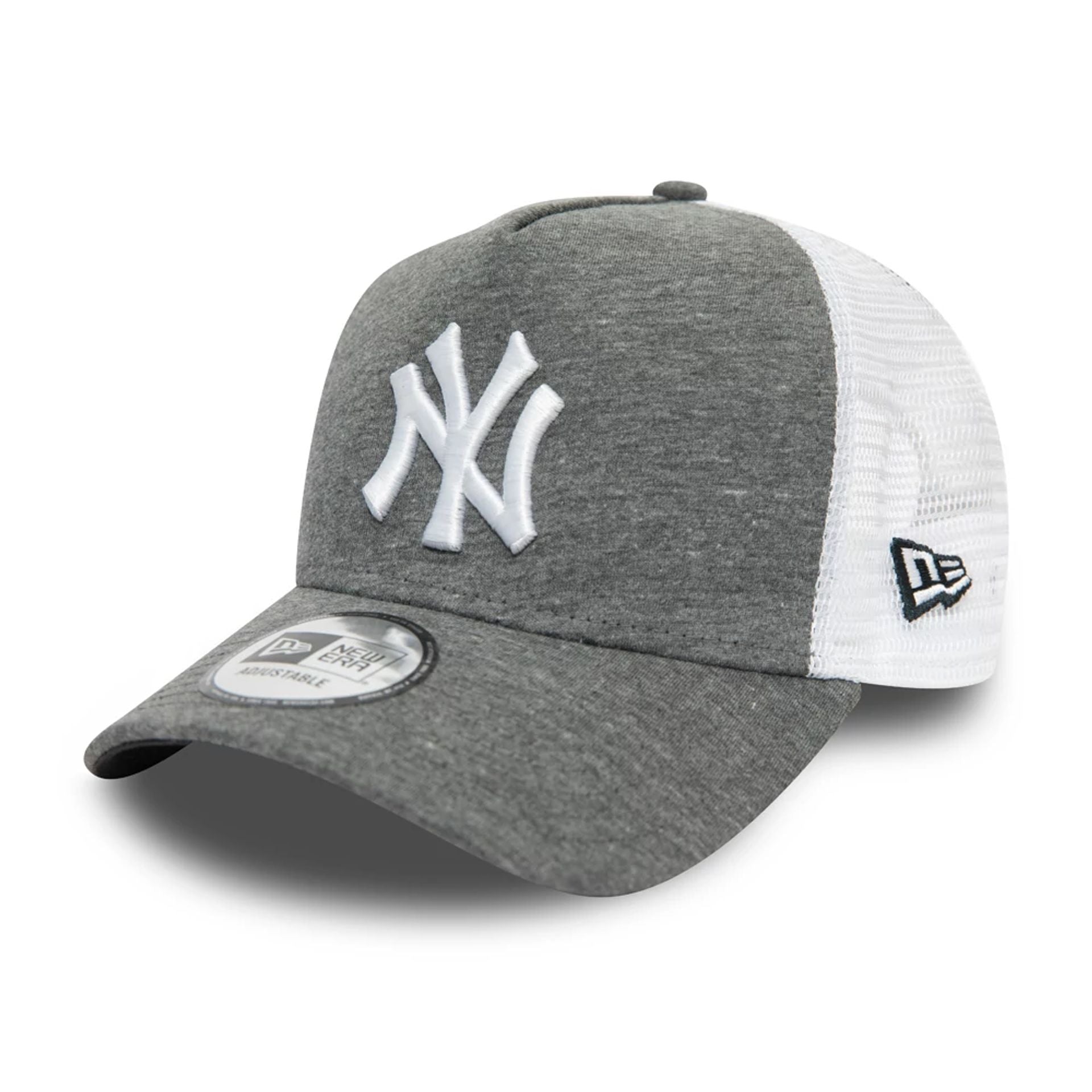 This is a New York Yankees Jersey Grey A-Frame Trucker Cap 1