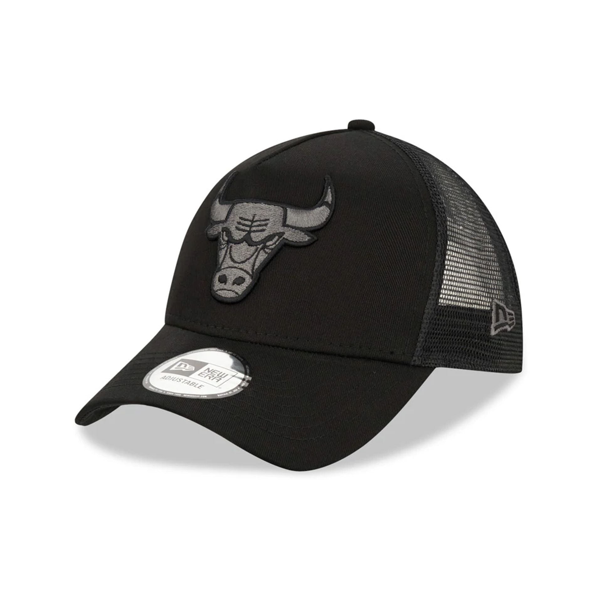 This is a Chicago Bulls Tonal Black A-Frame Trucker Cap 1