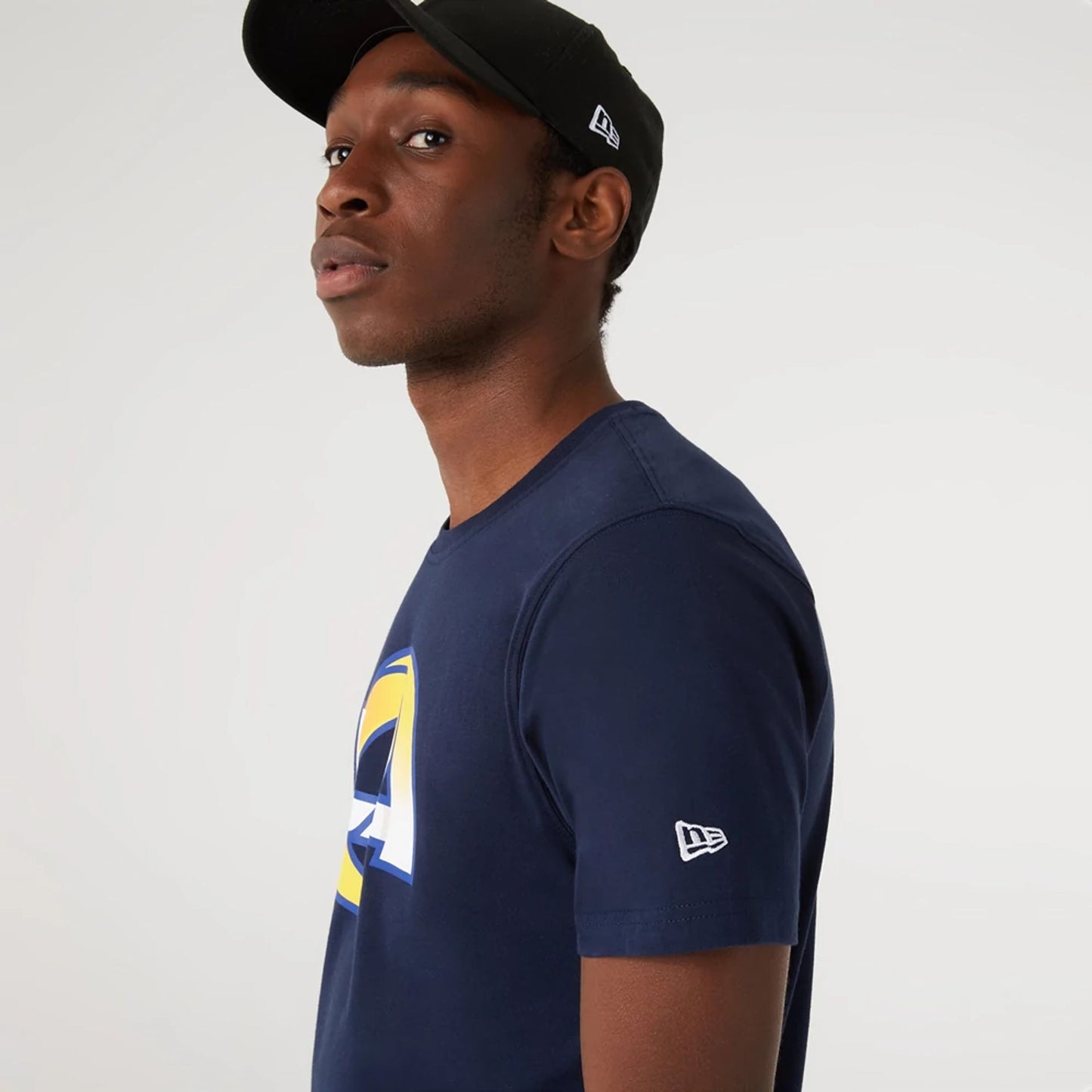 The Male model is wearing LA Rams NFL Team Logo Blue T-Shirt 5