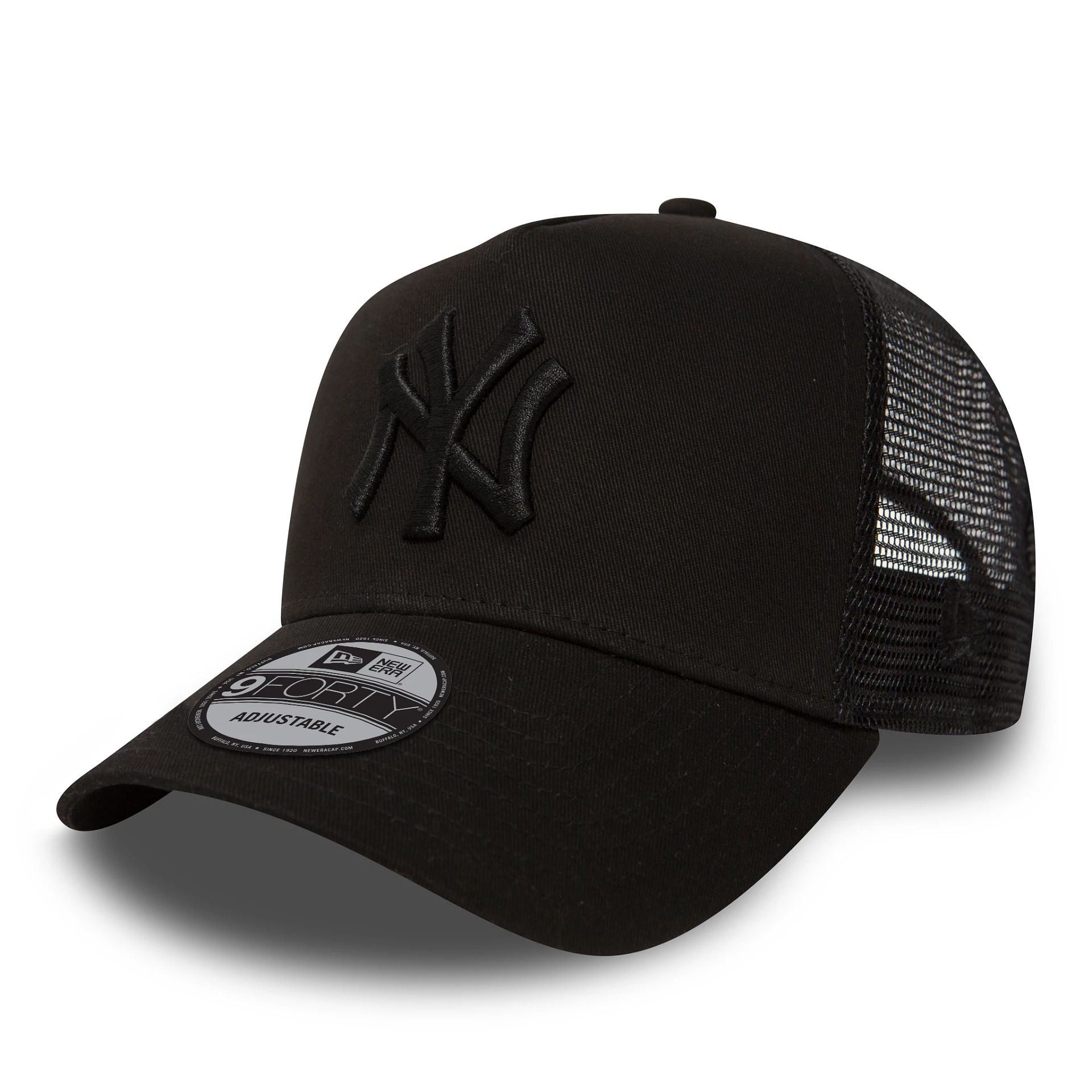 This is a New York Yankees Kids All Black A-Frame Trucker Cap 1