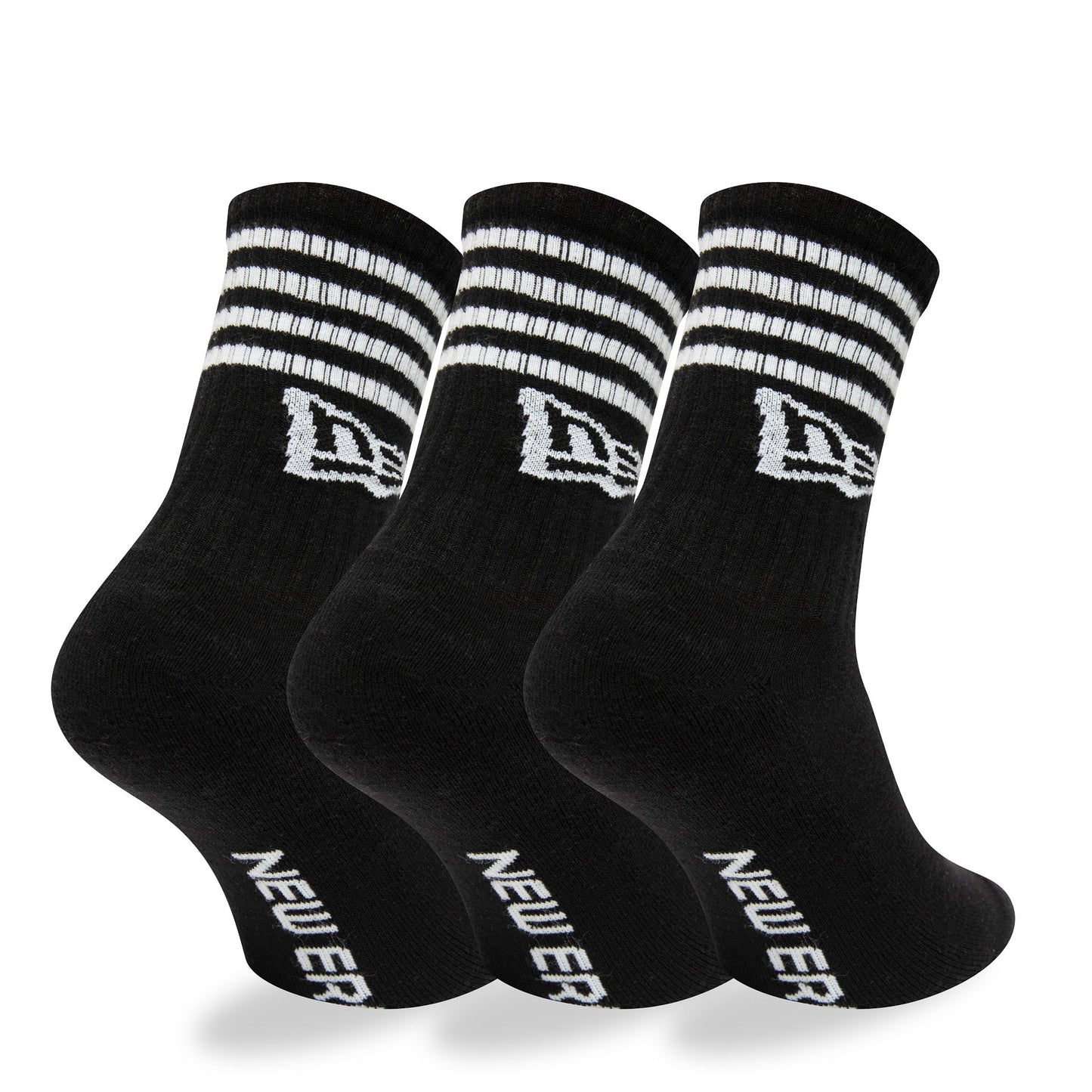 This is a New Era Stripe 3 Pack Crew Black Socks 1