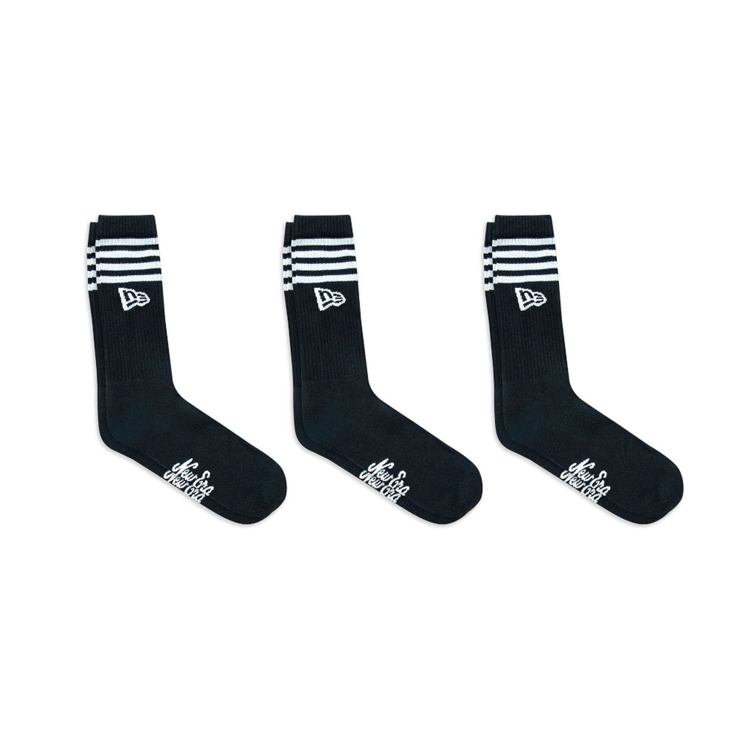 This is a New Era Stripe 3 Pack Crew Black Socks 2