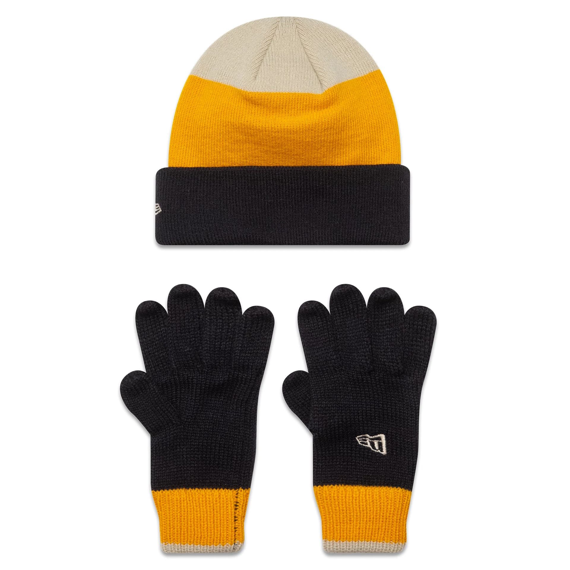 This is a New Era Kids Black Beanie & Gloves Set 2