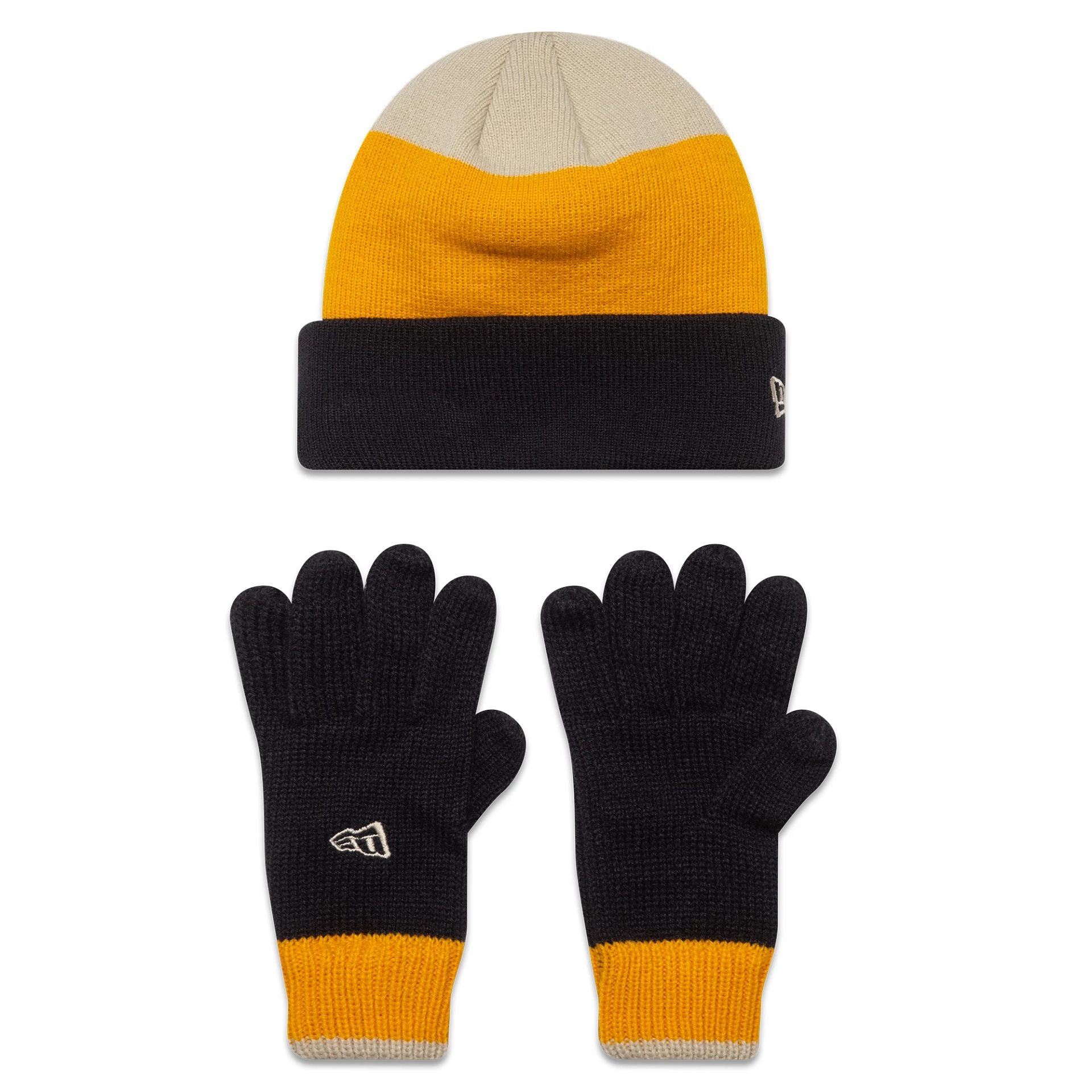 This is a New Era Kids Black Beanie & Gloves Set 1