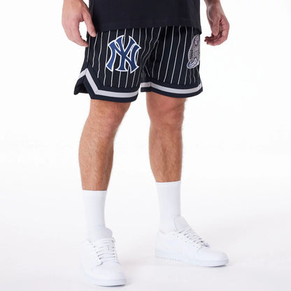 The Male model is wearing New York Yankees Pinstripe New Era Australia Black Shorts 8