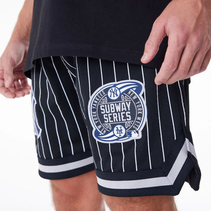 The Male model is wearing New York Yankees Pinstripe New Era Australia Black Shorts 9