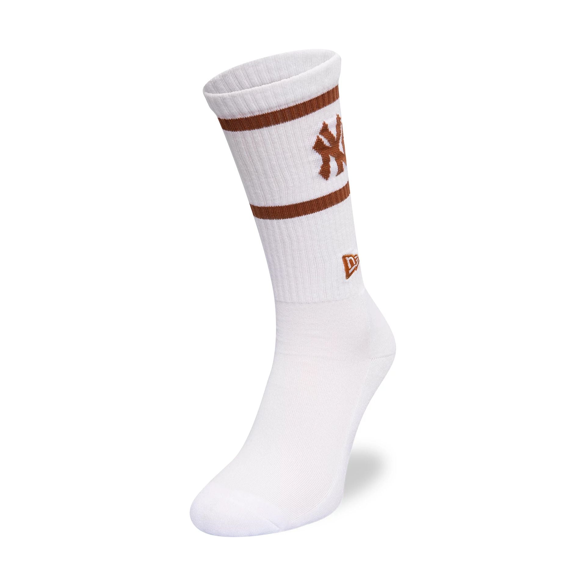 This is a New York Yankees MLB White & Brown Crew Socks 1