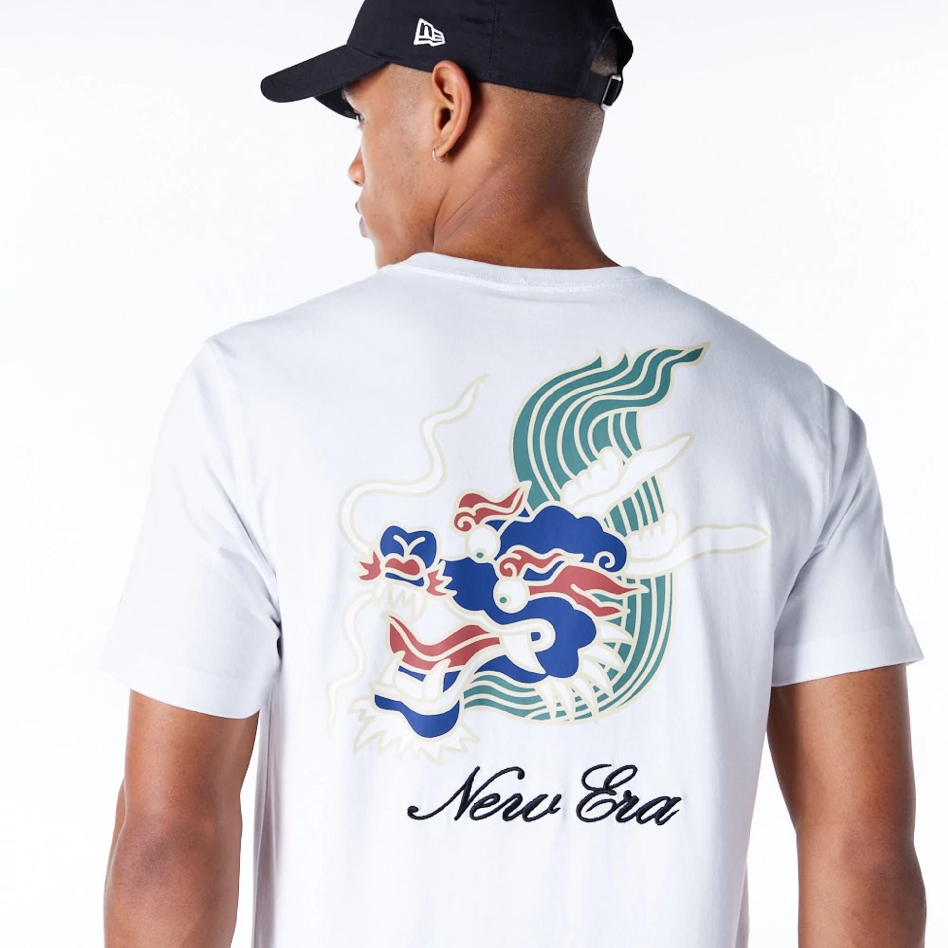 The Male model is wearing New Era Year Of The Dragon White T-Shirt 5