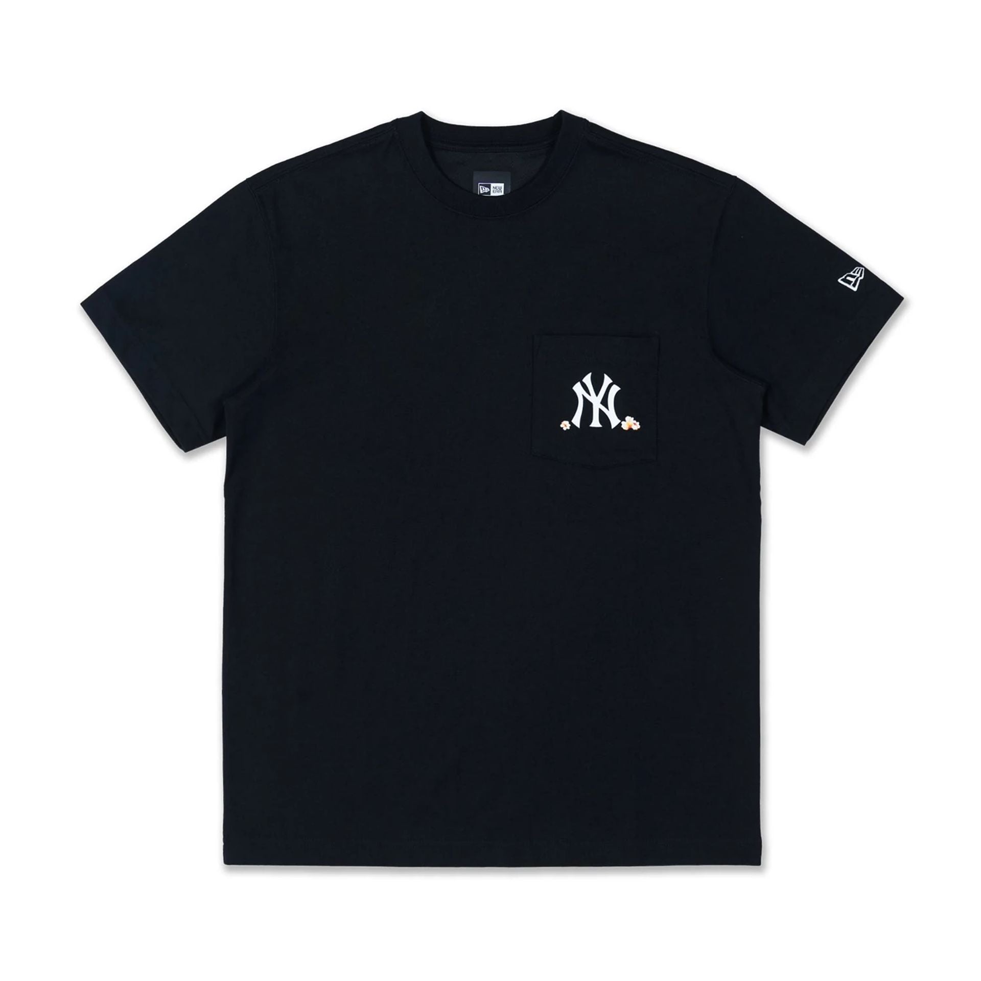 The Male model is wearing New York Yankees MLB Popcorn Party Vibe Black T-Shirt 1