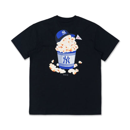 The Male model is wearing New York Yankees MLB Popcorn Party Vibe Black T-Shirt 2