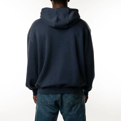 The Male model is wearing New York Yankees New Era Australia Dark Blue Oversized Pullover Hoodie  2