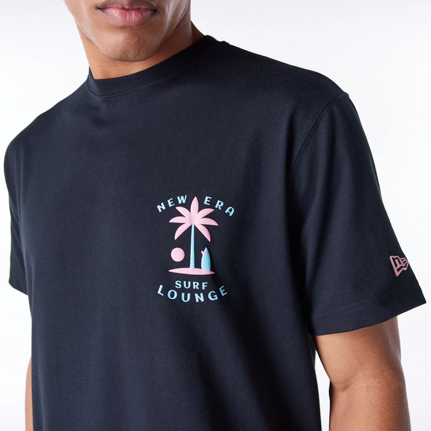 The Male model is wearing New Era Korea Surf Lounge Black T-Shirt 5