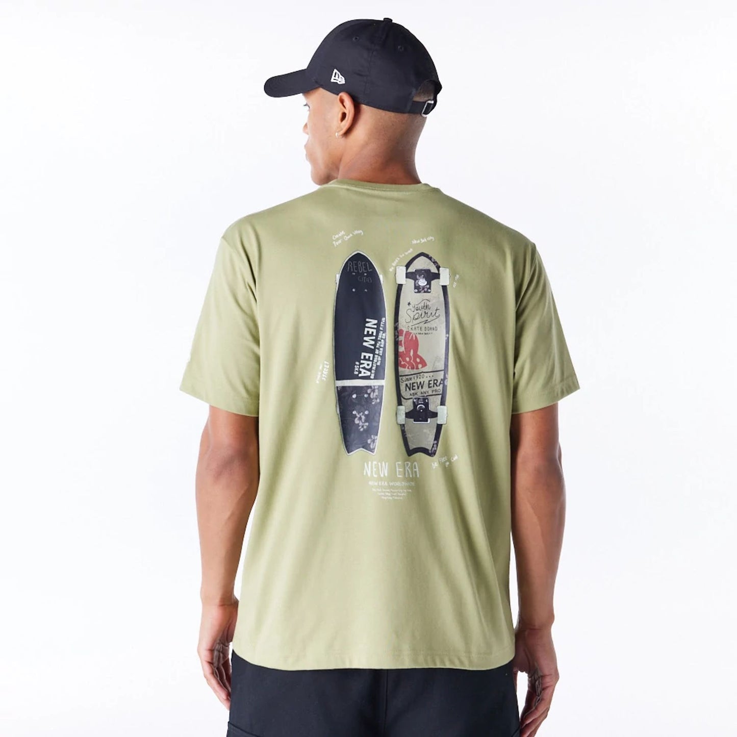 The Male model is wearing New Era Korea Skateboard Green T-Shirt 1