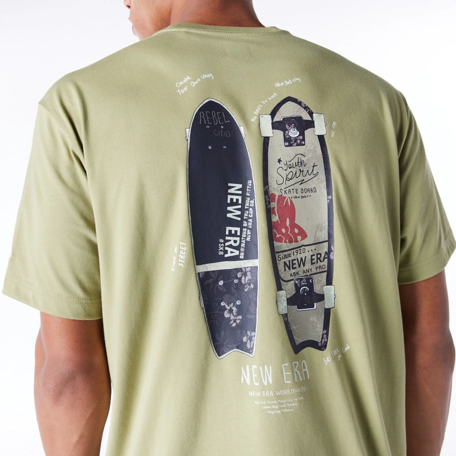 The Male model is wearing New Era Korea Skateboard Green T-Shirt 4