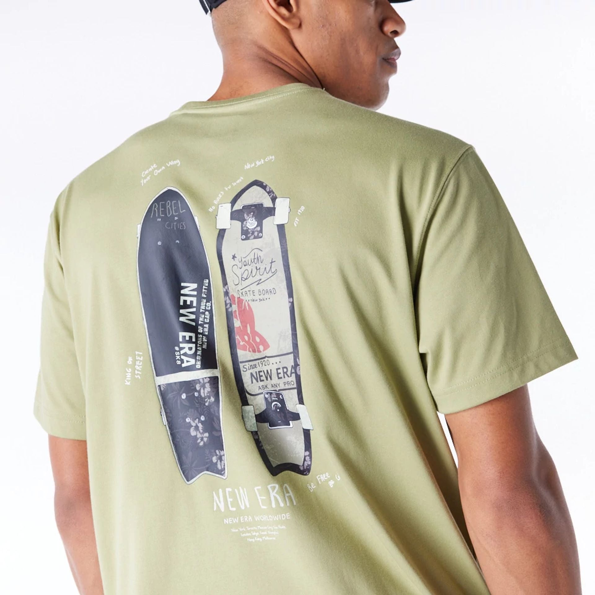 The Male model is wearing New Era Korea Skateboard Green T-Shirt 3