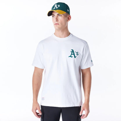 The Male model is wearing Oakland Athletics MLB Home New Era Korea White T-Shirt 1