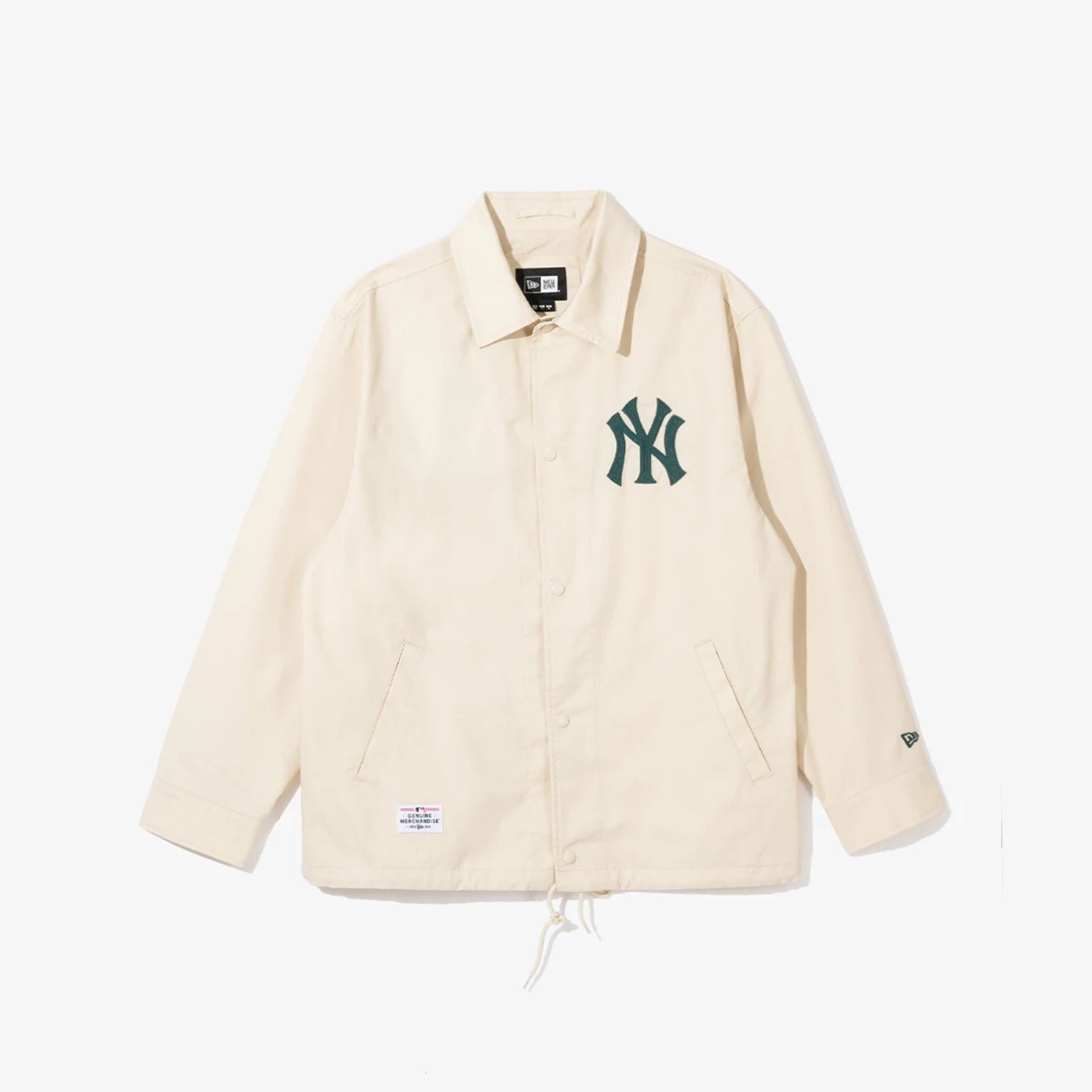 The Male model is wearing New York Yankees New Era Korea MLB Coach Off White Jacket 2