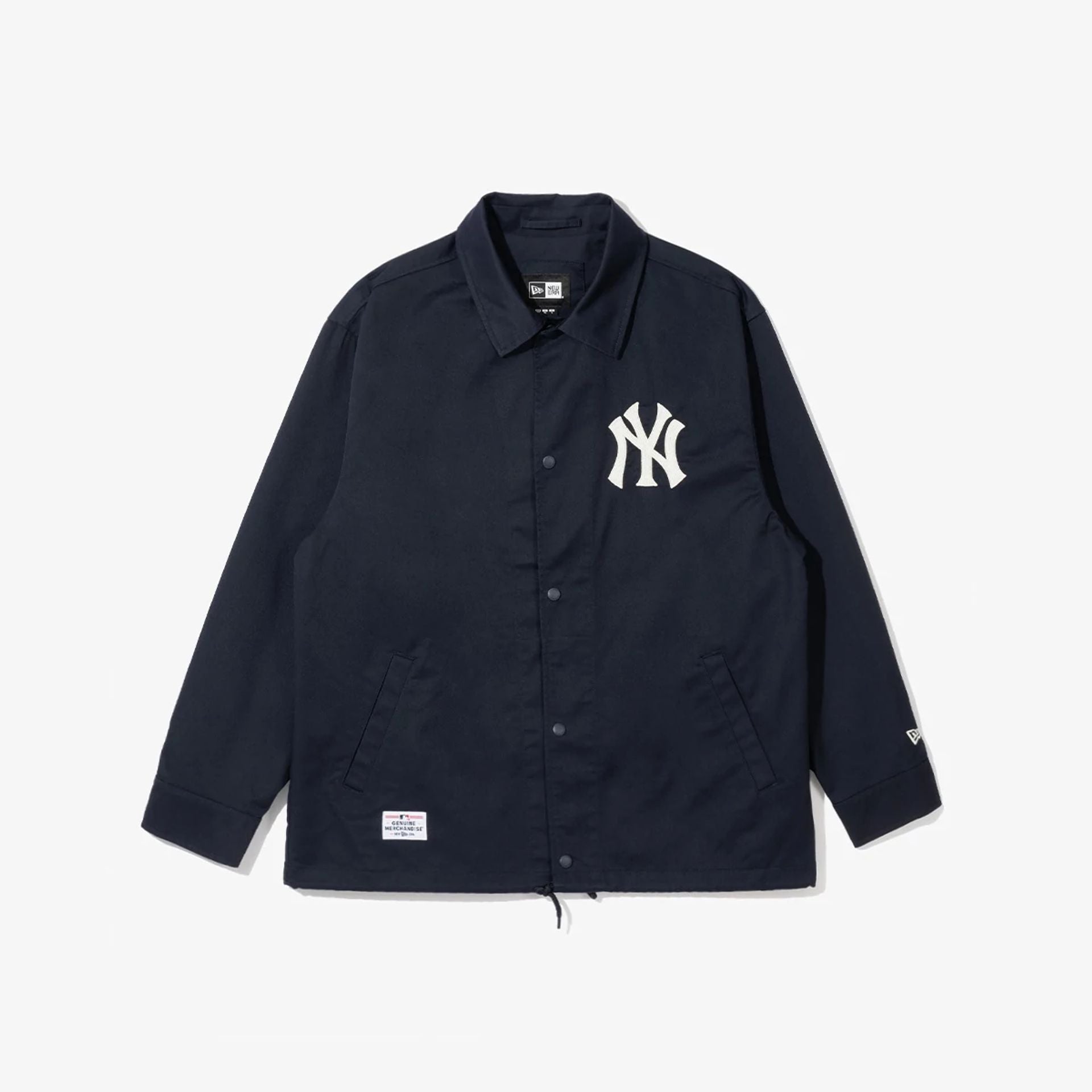 The Male model is wearing New York Yankees New Era Korea MLB Coach Navy Jacket 2