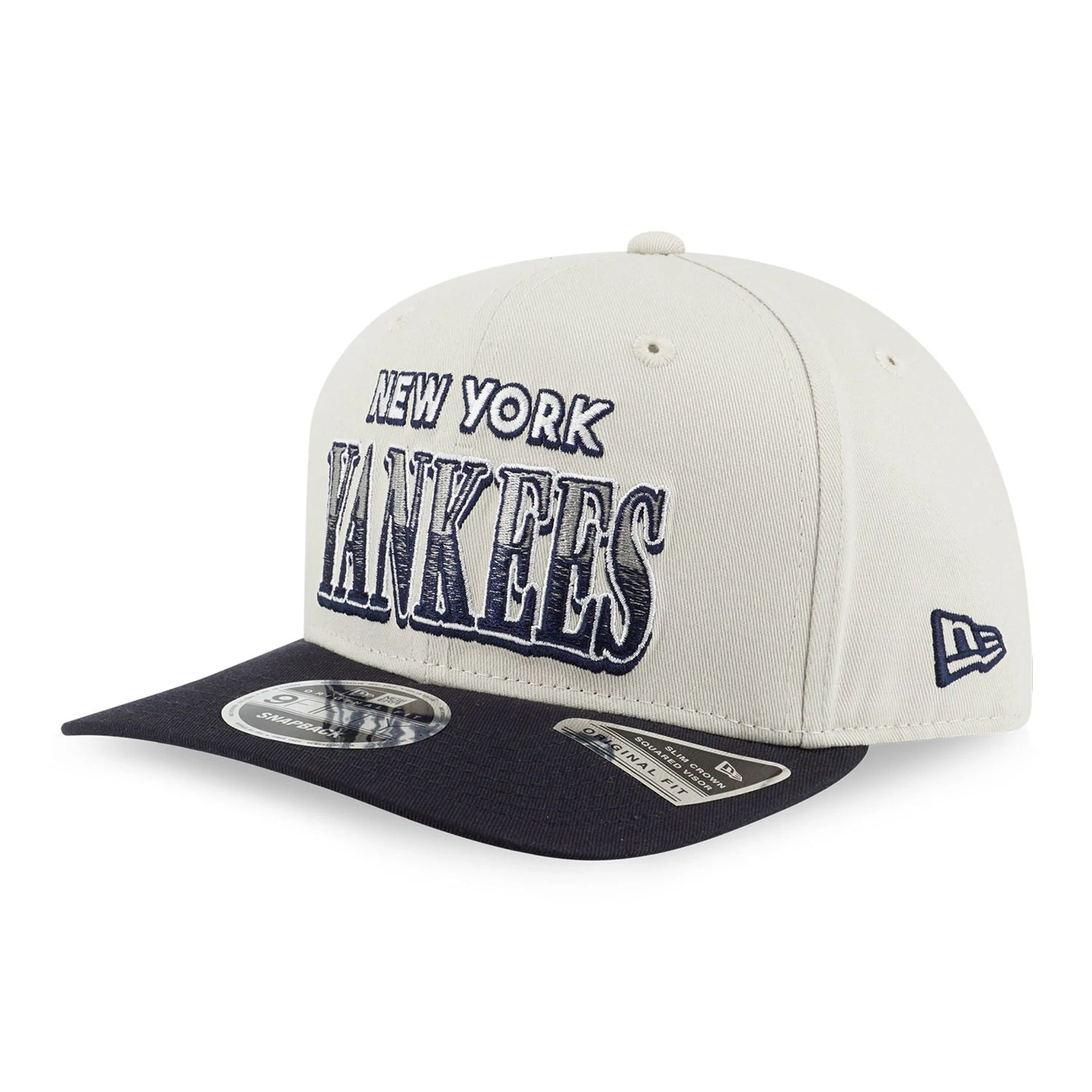 This is a New York Yankees Pre-curved League Retro Cream 9FIFTY Original Fit Snapback Cap 1