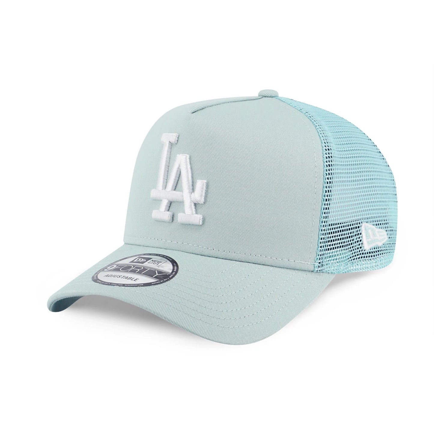 This is a LA Dodgers Colour Era Turquoise 9FORTY A-Frame Trucker Cap 1