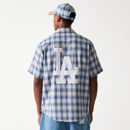 The Male model is wearing LA Dodgers Plaid Blue Short Sleeve Shirt 8