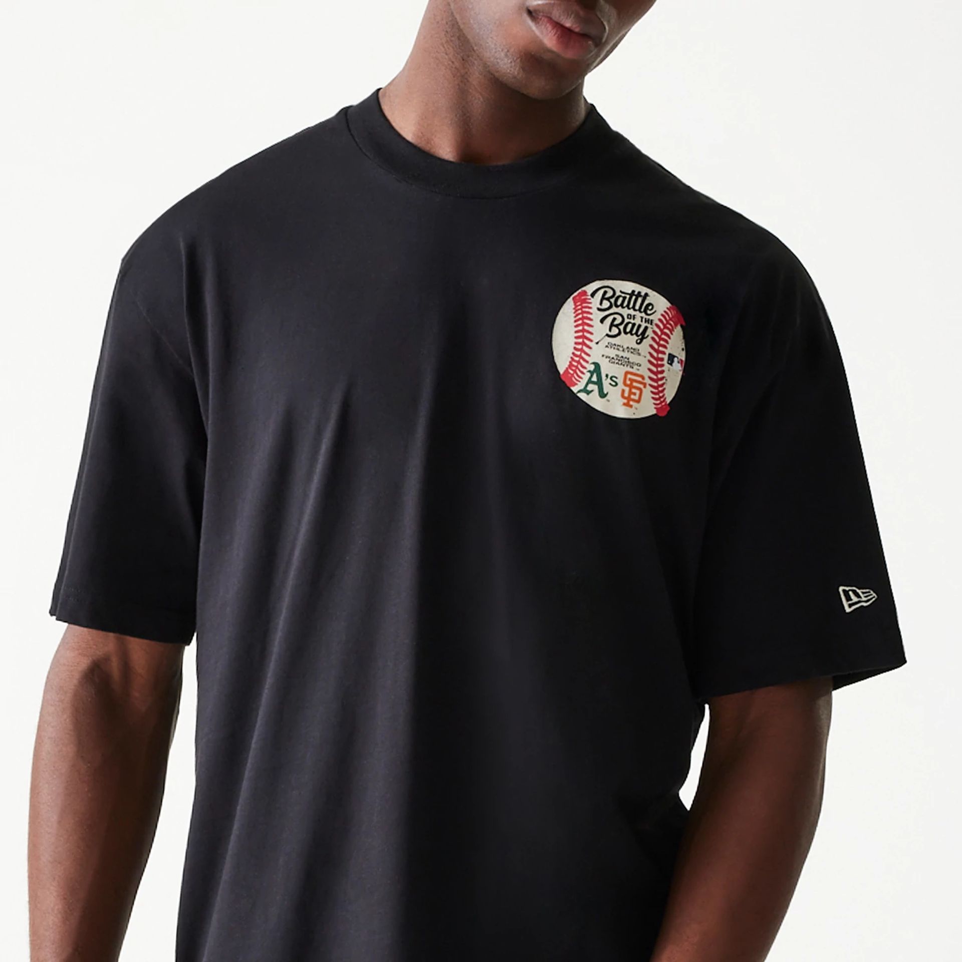 The Male model is wearing MLB Multi Team Battle Of The Bay Black Oversized T-Shirt 3