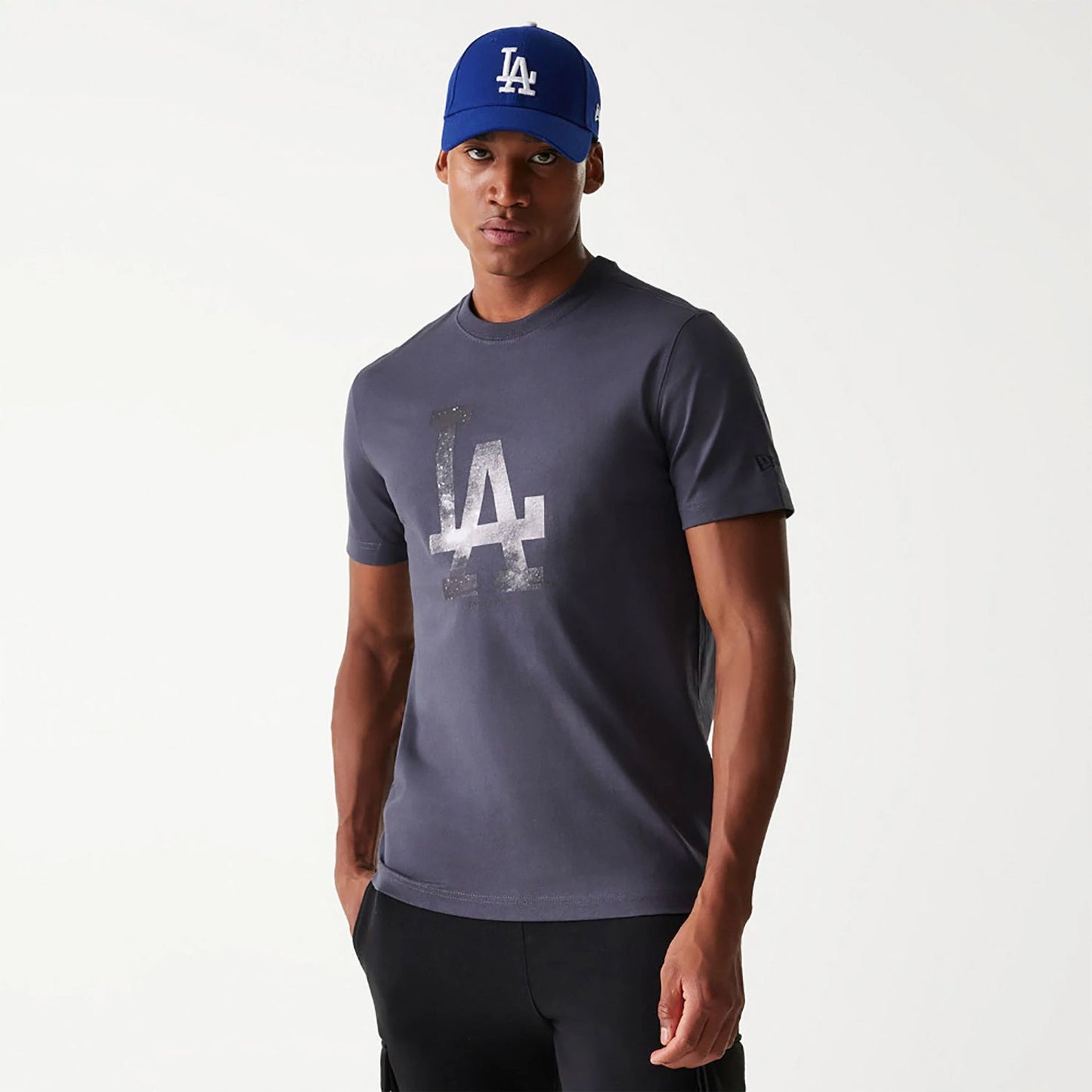 The Male model is wearing LA Dodgers Cosmic Space Dark Grey T-Shirt 1