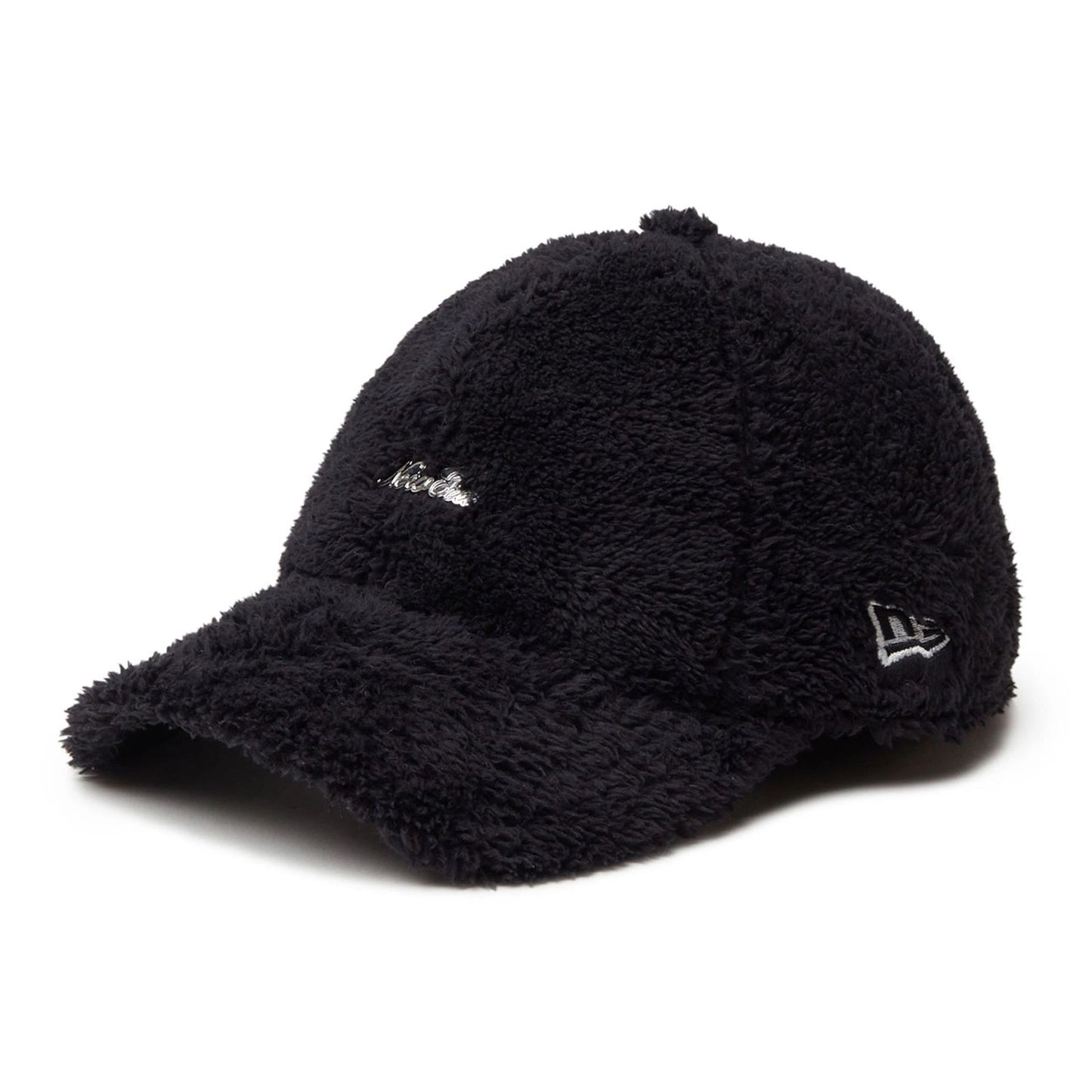 This is a New Era Mink Fleece Script Logo Black 9TWENTY Adjustable Cap 1