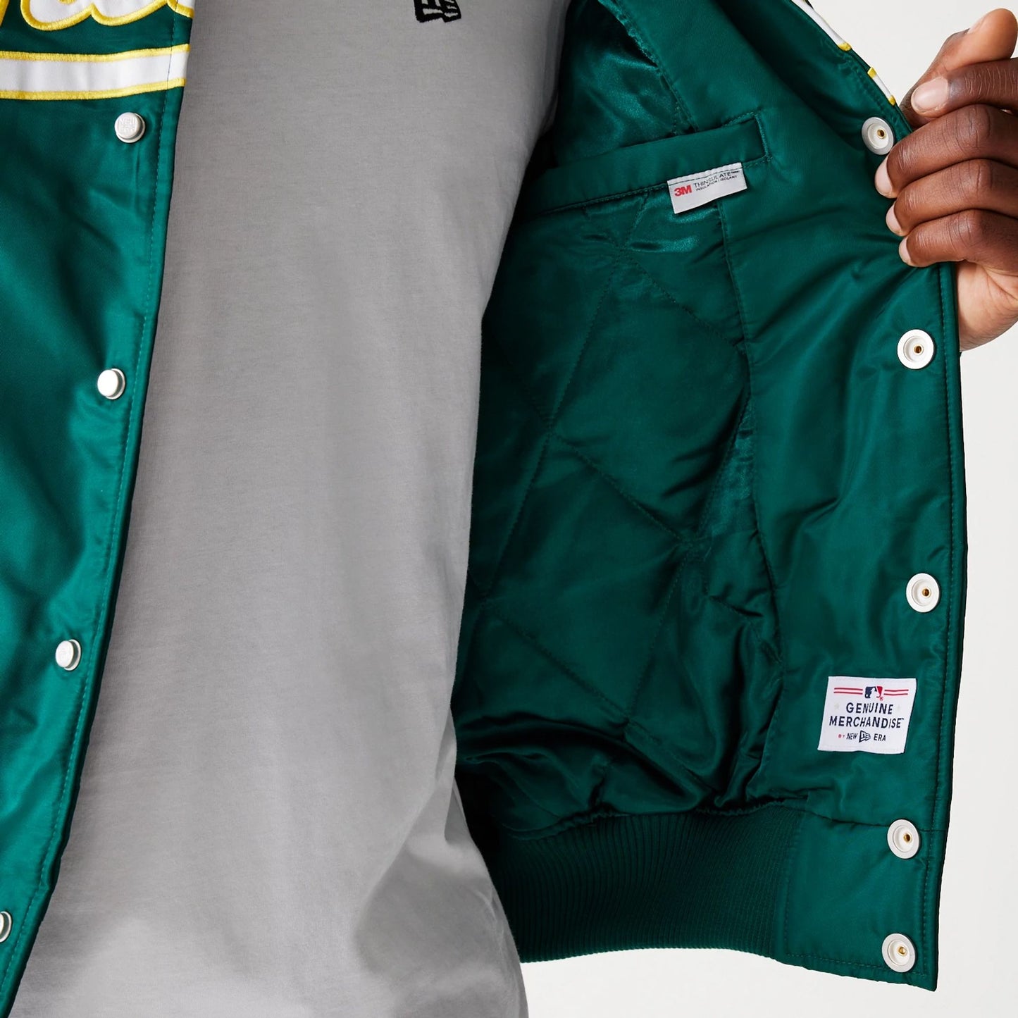 The Male model is wearing Oakland Athletics MLB Stadium Green Jacket  6