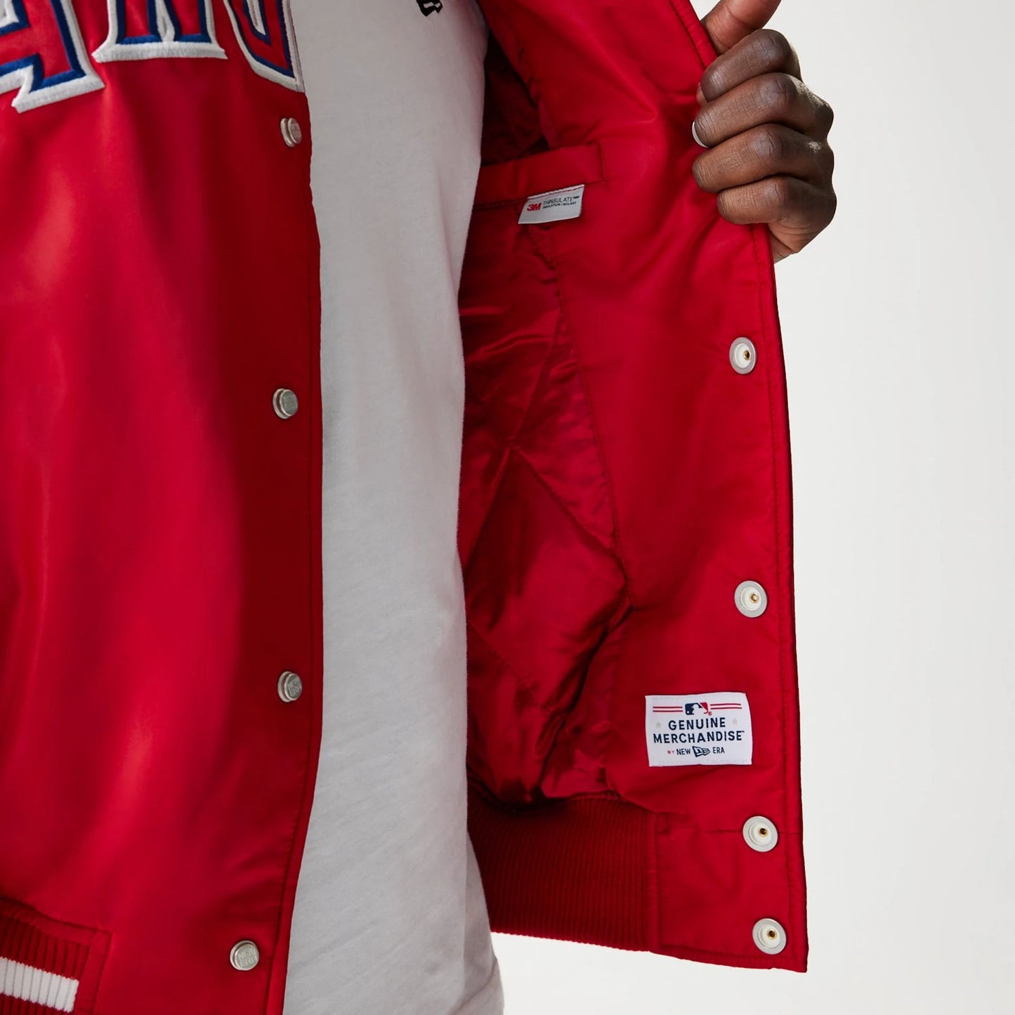 The Male model is wearing LA Angels MLB Stadium Red Jacket  5