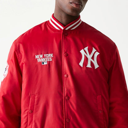 The Male model is wearing New York Yankees MLB Logo Stadium Red Jacket  3