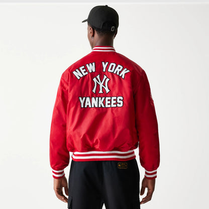 The Male model is wearing New York Yankees MLB Logo Stadium Red Jacket  2