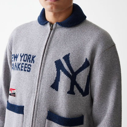 The Male model is wearing New York Yankees MLB Cowichan Grey Knitted Zip Through 3