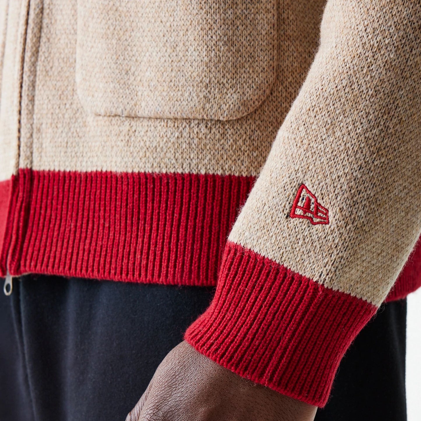 The Male model is wearing Boston Red Sox MLB Cowichan Beige Crew Neck Sweater  5