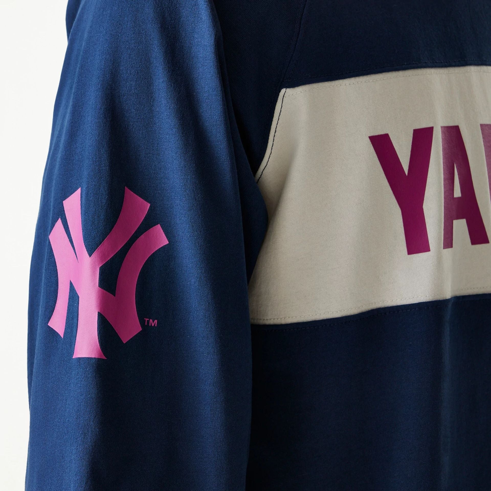 The Male model is wearing New York Yankees Korea Navy Long Sleeve T-Shirt 5