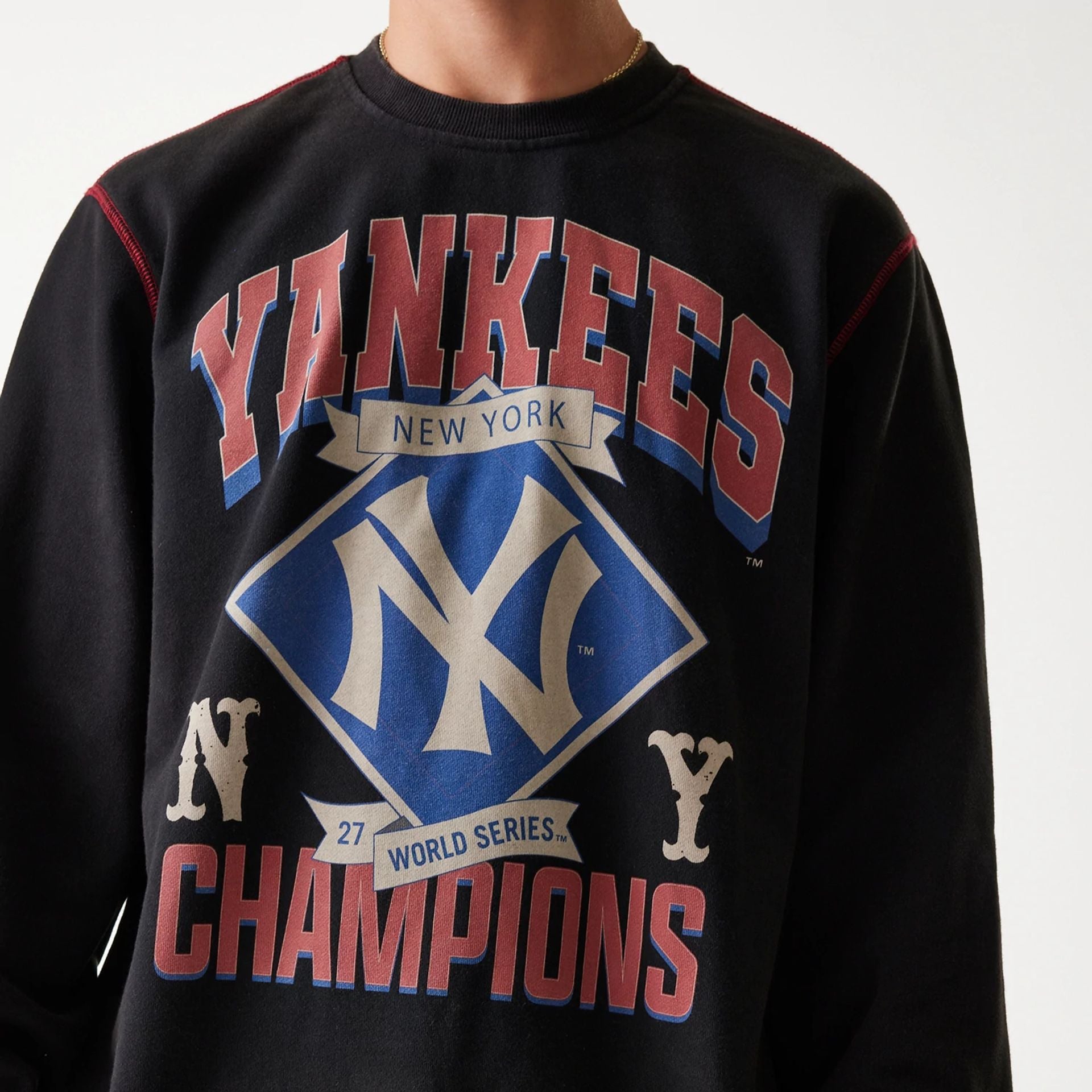 The Male model is wearing New York Yankees Korea Black Sweatshirt 3