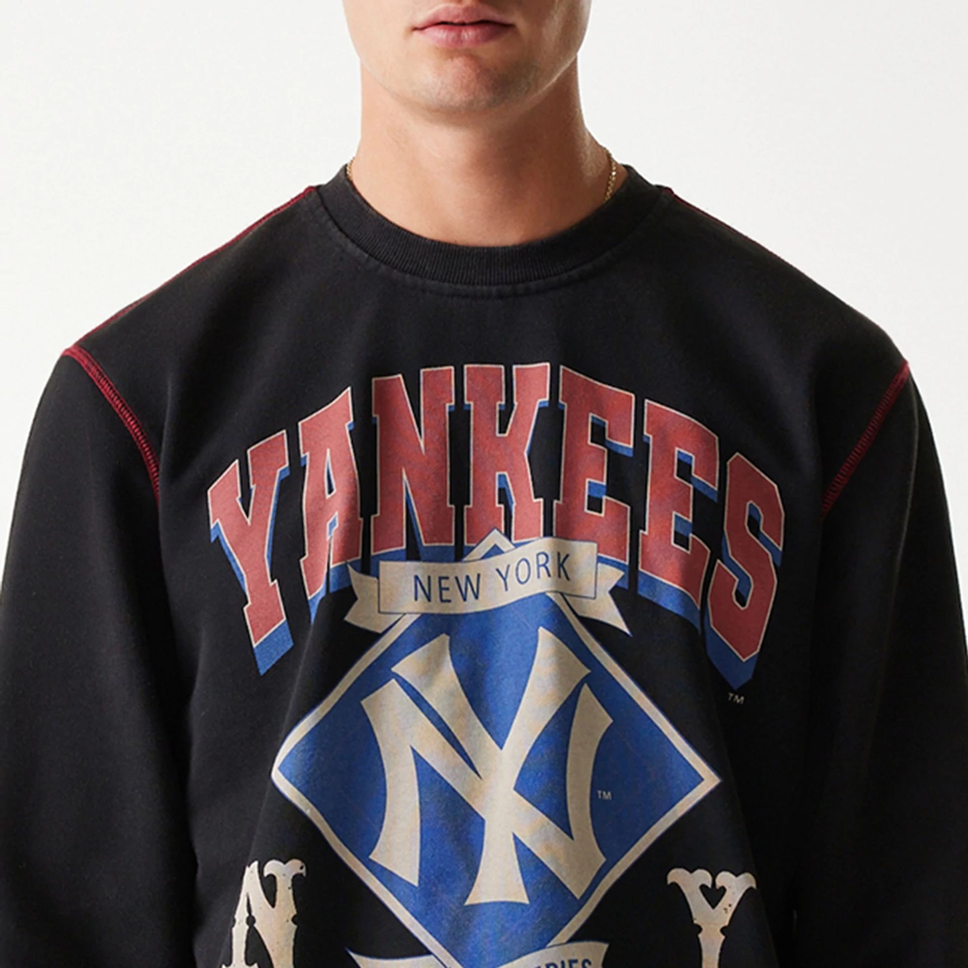 The Male model is wearing New York Yankees Korea Black Sweatshirt 5