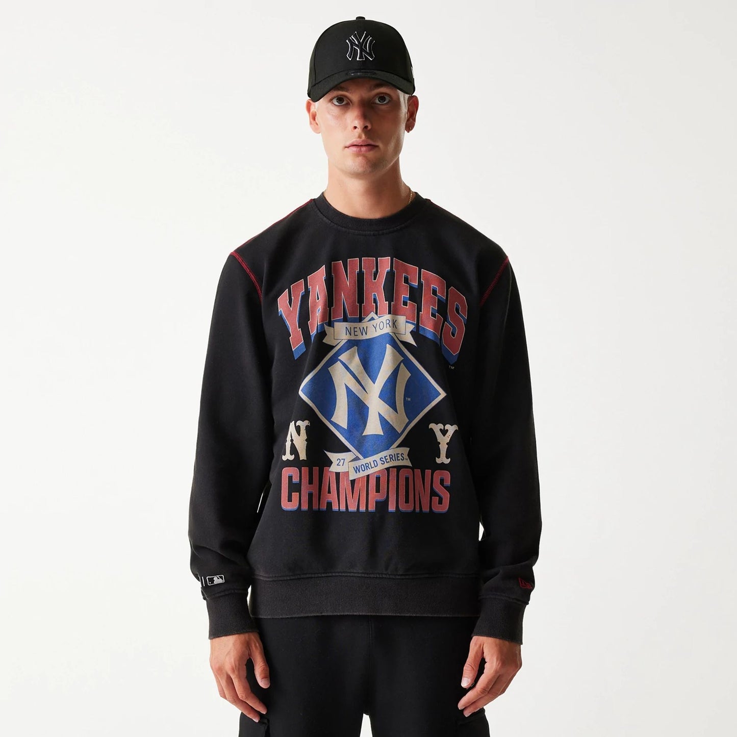 The Male model is wearing New York Yankees Korea Black Sweatshirt 1