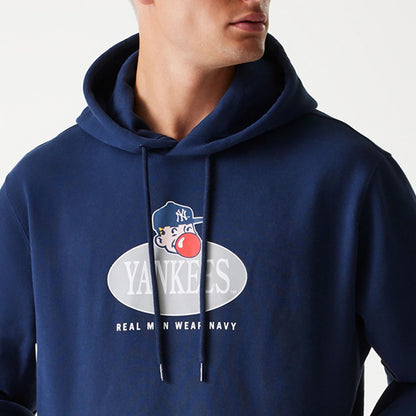 The Male model is wearing New York Yankees Korea Navy Pullover Hoodie 3