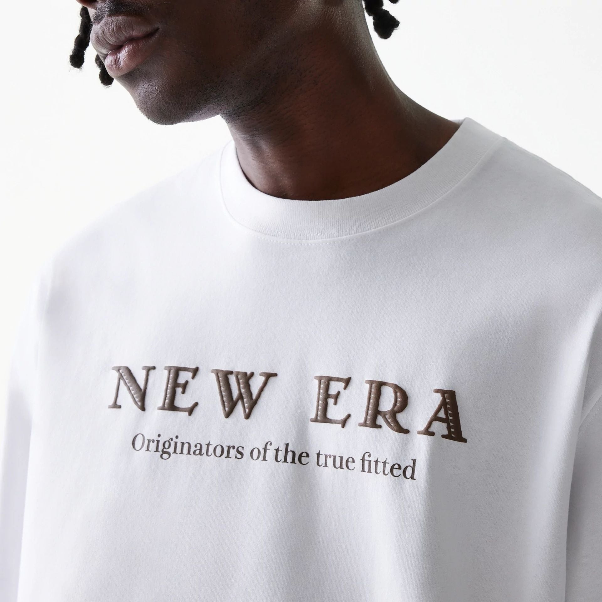 The Male model is wearing New Era Basic White Long Sleeve T-Shirt 3